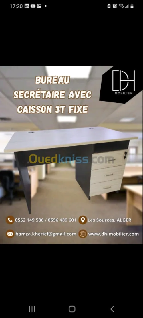 Bureau 1m40 avec caisson fix 3T