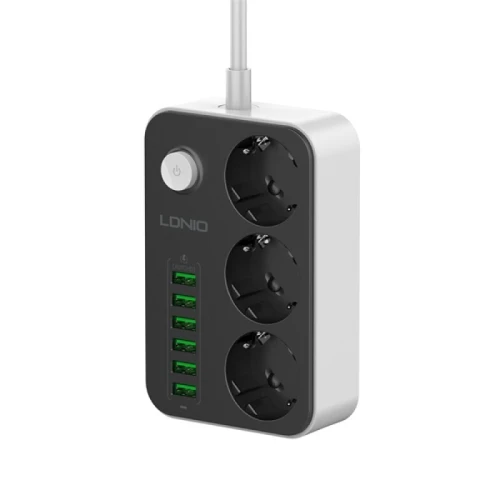 SIYOTEAM SE3631 - RALLONGE MULTIPRISE 3 PRISES + 6 PORTS USB - CHARGE RAPIDE - PROTECTION - DESIGN COMPACT - BLACK