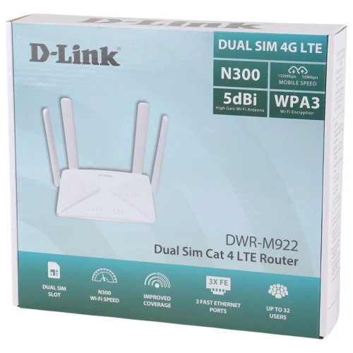 D-LINK DWR-M922 - ROUTEUR 4G LTE - DUAL SIM - WI-FI 300 MBPS - WPA3 - 2,4 GHZ - QOS -IPTV - VPN