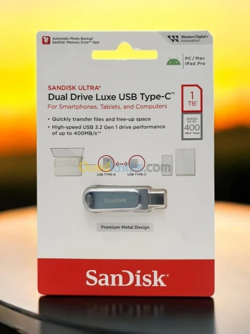 SANDISK ULTRA DUAL DRIVE LUXE 1TB - USB-C - USB 3.2 - JUSQU'À 400 MO/S - METAL DESIGNE - PC & MAC