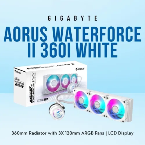 GIGABYTE AORUS WATERFORCE II 360 ICE - WATERCOOLING AIO LCD - 360 MM - INTEL & AMD - RGB - WHITE