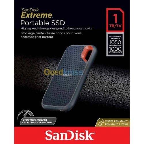 SANDISK EXTREME PORTABLE 1TO SSD - DISQUE DURE EXTERNE - TYPE-C USB 3.2 LECTURE JUSQU'À 1050 MO/S