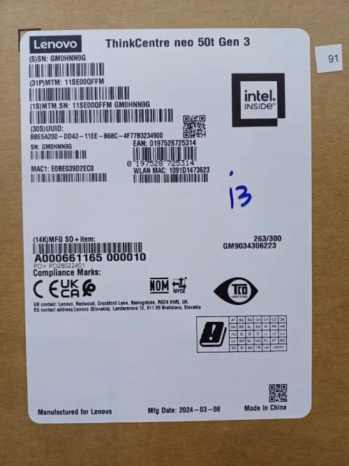 LENOVO THINKCENTRE NEO 50T GEN 3 - 13-12100 - 8GB - 512GB + ÉCRAN LENOVO D19-10 + CLAVIER + SOURIS
