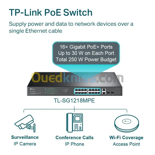 TP-LINK TL-SG1218MPE - SMART SWITCH GIGABIT 18 PORTS AVEC 16 PORTS POE+ 10/100/1000 MBPS -QoS - IGMP