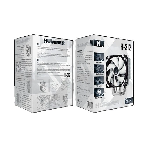  NOX HUMMER H-312 - REFROIDISSEUR CPU 120MM - INTEL & AMD - H-FAN PWM - SILENCIEUX - BLACK & WHITE