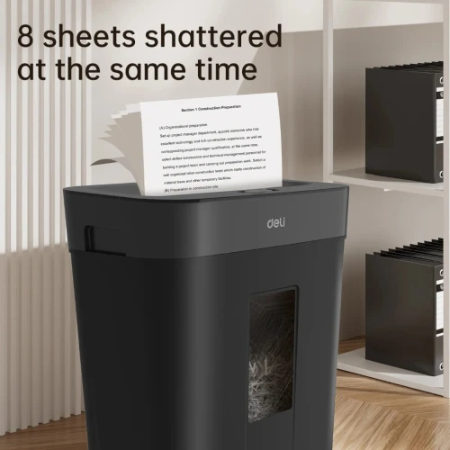 DESTRUCTEUR DOCUMENTS DELI ET023 - 15 LITRES - COUPE CROISÉE - MANUEL & AUTO - 8 SHEETS - BLACK