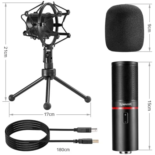 REDRAGON BLAZAR GM300 - MICROPHONE GAMING - LED STREAMING - 20 KHZ - USB - 1,7M - MÉTAL - NOIR