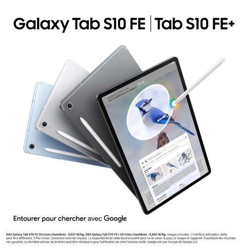 SAMSUNG GALAXY TAB S10 FE  - 8GO - 128 GO - 10,9″ LCD -13 MPXL + S PEN - WI-FI 6E - BLUETOOTH 5.3 - 8000 MAH 