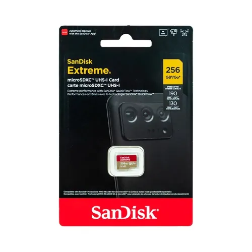 SANDISK EXTREME 256GB - CARTE MÉMOIRE MICRO SD - 190 MB/S - UHS-I -V30 - 4K -8K - BACKUP -SUPER FAST