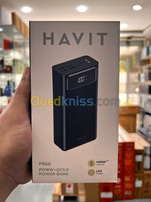 HAVIT PB56 - BATTERIE EXTERNE POWER BANK 40000mAh - HAUTE CAPACITÉ - AFFICHAGE LED - NOIR