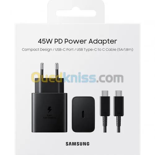 SAMSUNG Chargeur 45W Adaptateur Secteur - USB Type C To C Câble 5A - 1.8m