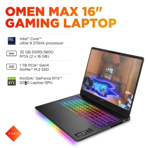  HP OMEN MAX 16 - ULTRA 9 275HX - 32GO - 1TO - 16" WQXGA 2.5K - RTX 5090 24GO - RÉTROÉCLAIRÉ -BLACK
