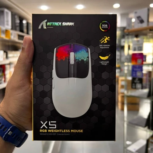 ATTACK SHARK X5 - SOURIS FILAIRE & SANS FIL - BLUETOOTH - 2.4G - 5 BOUTONS - 4000 DPI - RGB - BLACK