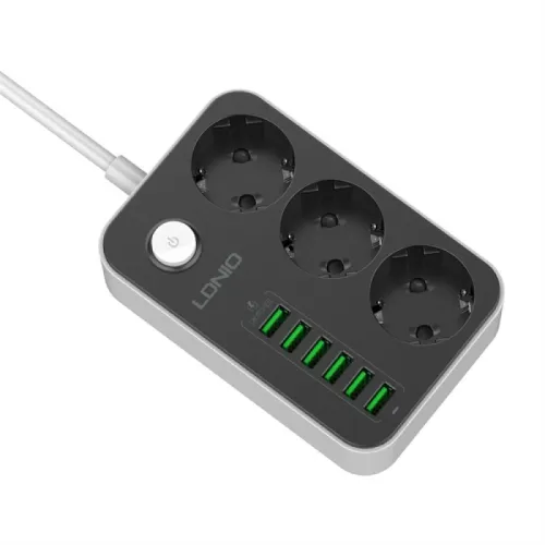 SIYOTEAM SE3631 - RALLONGE MULTIPRISE 3 PRISES + 6 PORTS USB - CHARGE RAPIDE - PROTECTION - DESIGN COMPACT - BLACK