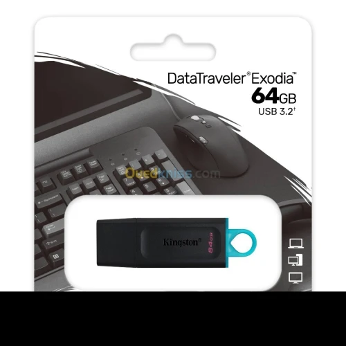 KINGSTON DATATRAVELER EXODIA - FALSH DISQUE 64GB - USB TYPE-A 3.2 - TRANSFERT RAPIDE - BLACK