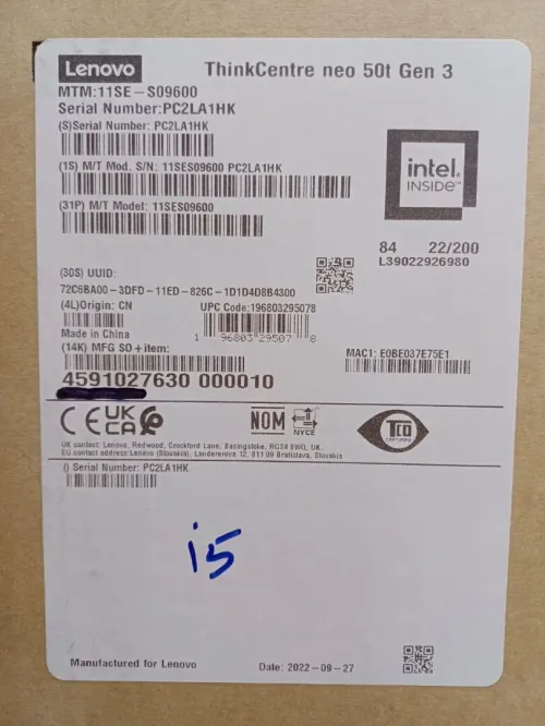 LENOVO THINKCENTRE NEO 50T GEN 3 - I5-12400 - 8GB - 256GB + ÉCRAN LENOVO D19-10 + CLAVIER + SOURIS