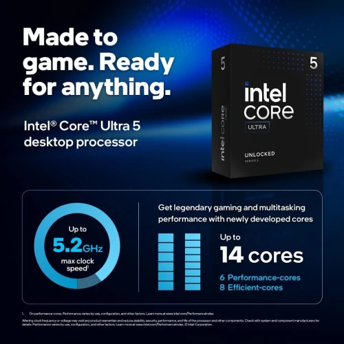 INTEL CORE ULTRA 5 245KF - 14 CORE - 14 THREADS - 5.2 GHZ - SOCKET 1851 - CACHE 24 MO - BOX