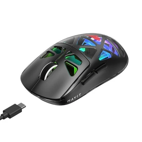 HAVIT MS1044WB BLACK - SOURIS GAMING SANS FIL - 3 MODES DE CONNEXION - RGB PROGRAMMABLE - HAUTE PRÉCISION - ERGONOMIQUE - BLACK