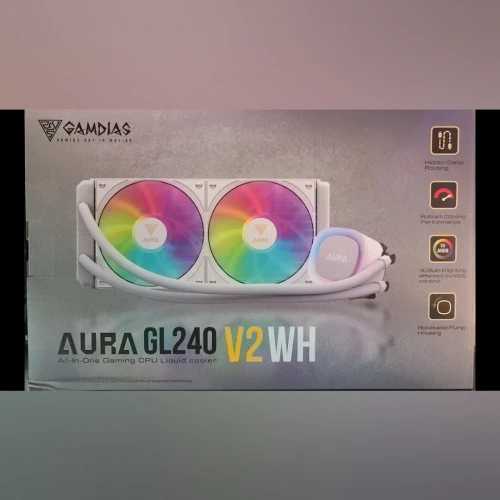GAMDIAS AURA GL240 V2 - WATER COOLING 240MM -2 X FANS ARGB - PERFORMANCE - INTEL & AMD - WHITE