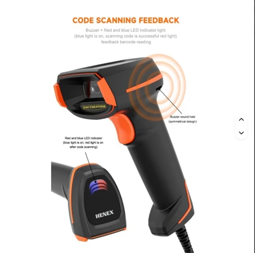 HENEX HC-4208S - DOUCHETTE LECTURE CODE À BARRE 2D FILAIRE - USB/RS232 - IP52 - PLUG & PLAY - BLACK
