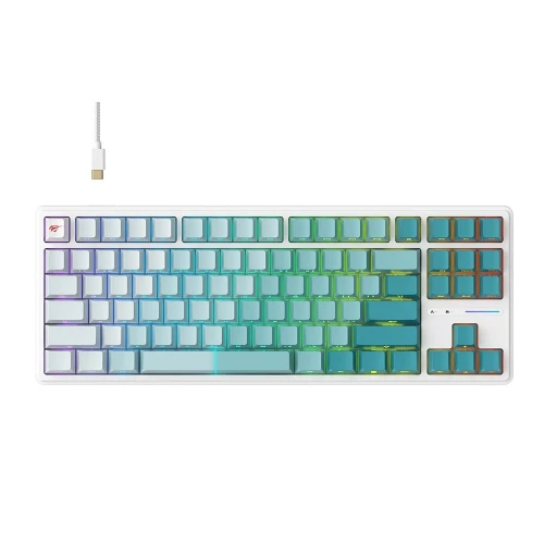 HAVIT KB901L - CLAVIER MÉCANIQUE GAMING - RGB BACKLIT - SWITCHES RED - 88 TOUCHES - ANTI-GHOSTING - DESIGN GAMING - WHITE