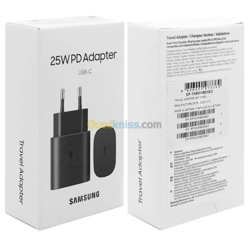 Samsung Chargeur USB-C À Charge Ultra Rapide D'origine PD 25W
