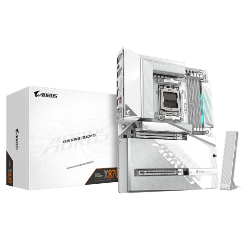 GIGABYTE X870 AORUS STEALTH ICE - CARTE MÈRE ATX - SOCKET AM5 - 4 x DDR5 - 1 x PCIe 5.0 X16 - 4 x M.2 NVMe - WIFI 7 - BT 5.4 - LAN 5GBE - USB4 - WHITE