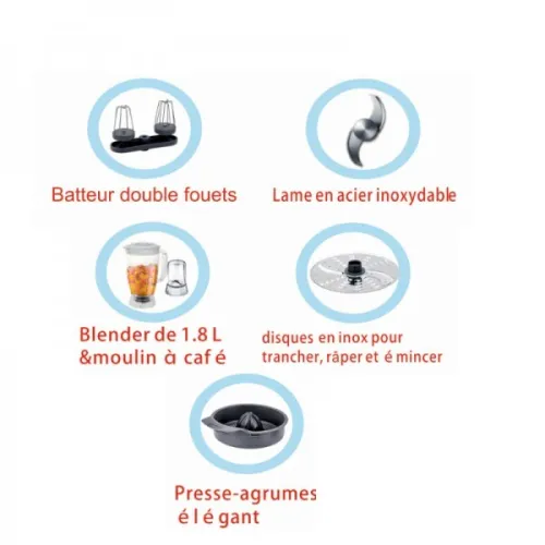 Robuste Robot Multifonction 25 Fonctions 800 W 25F Blanc