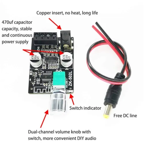 amplificateur AUDIO MINI  ZK-502L  et ZK-502C  arduino 
