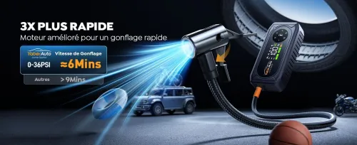 Booster Batterie Voiture avec 150PSI Gonfleur Pneus, 12V Démarreur Voiture Puissant, Booster Batterie Moto avec 500 Lumière LED 4 Modes, Grand Écran, Gants(Jusqu'à 9L Gaz ou 8L Diesel)