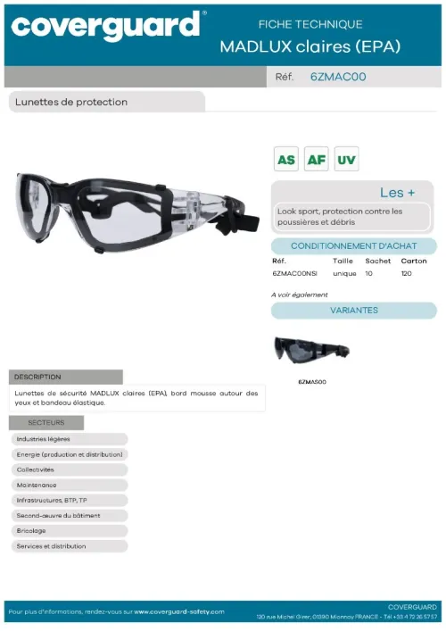 lunette de sécurité fumée/casque de chantier made in uk