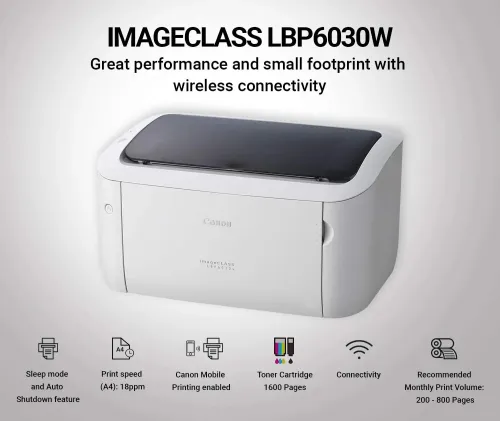 Imprimante Laser CANON LBP6030W Compacte / Noir & Blanc / USB / Haute Fiabilité / Wifi