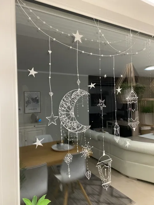  Spécial Ramadan : Décoration de Vitrine en Autocollant Doré 