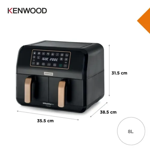Friteuse Air Fryer sans huile KENWOOD 1700W 8L Double Panier et Bacs XXXL Dual Zone Technologie - Écran Tactile et 8 Programmes - kHealthy FRY TWIN