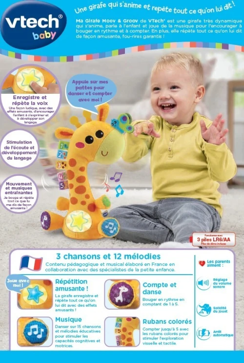 VTech Ma Girafe Moov & Groov - Peluche Interactive (Parle, Danse, Répète) Cadeau pour enfants