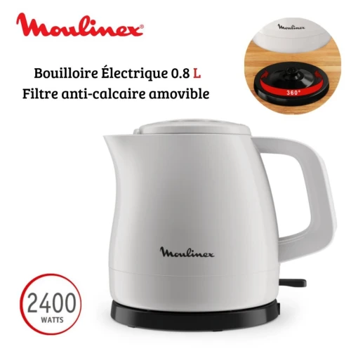 Bouilloire Électrique Moulinex Sans Fil 0.8L 2400W avec Filtre Anti-Calcaire - غلاية كهربائية