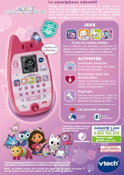 VTech Smartphone éducatif Gabby et la maison magique - Téléphone interactif - Cadeau pour enfants