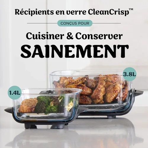 Ninja Crispi Friteuse Air Fryer Portable 4en1 sans huile 3.8L 1700W - 2 récipients avec couvercles