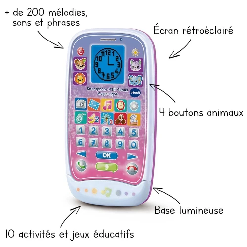 Smartphone VTech P'tit Genius Magic Light - Téléphone éducatif interactif Cadeau pour enfants
