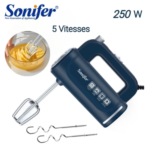 Batteur Électrique À Main Sonifer 250W 5 Vitesses - Fouets Et Crochets Plaqués en Fer - خلاط يدوي
