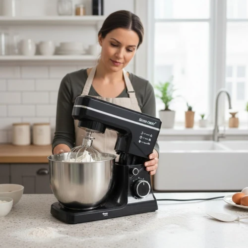 Robot Pétrin Pâtissier Silver Crust 1500W Bol Inox 5L avec 10 Vitesses et 3 Accessoires - عجانة