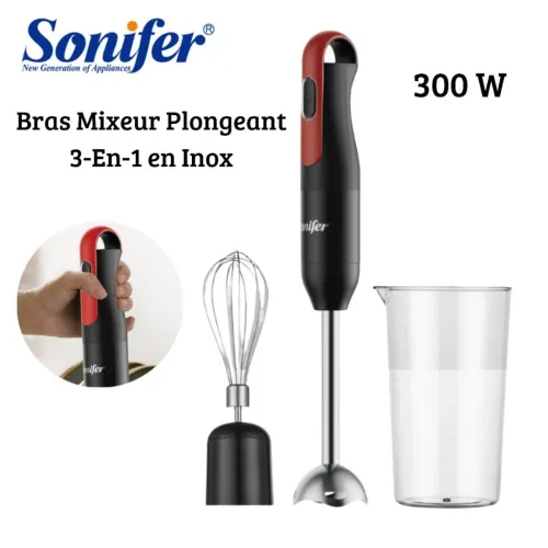 Bras Mixeur Plongeant Sonifer 3EN1 Inox 300W Avec Fouet Et Verre Doseur 700ml - خلاط يدوي
