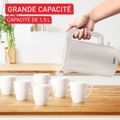 Bouilloire Électrique Tefal Sans Fil 1.5L 1500W Avec Isolation Sans Danger et intérieur Inox 