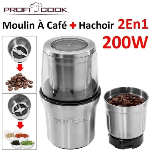 Moulin a Café Et Hachoir Électrique 2En1 En Inox 350mL 200W Proficook مطحنة القهوة والتوابل 2 في 1