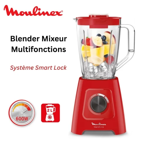 Blender Mixeur Electrique Moulinex Blendforce 600W 2 Litres 2 Vitesses et turbo 4 Lames  - خلاط كهربائي