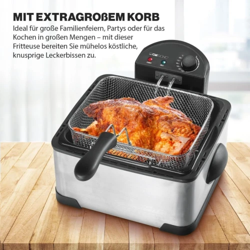  Friteuse Double a Huile avec 3 paniers - 4 Litres 2000W En Inox Clatronic قلاية كهربائية بالزيت