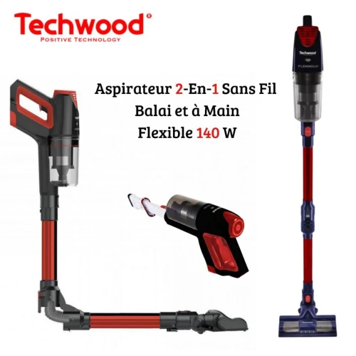 Aspirateur Balai Techwood Flexible sans fil 2en1 140W avec Réservoir 800mL Autonomie 35min - مكنسة