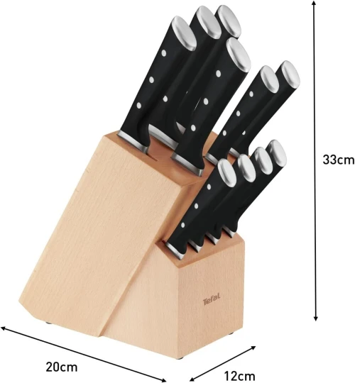 Bloc de Couteaux de Cuisine Tefal 11 Pièces avec Bloc en Bois et Lames en Inox Allemand Ultra Tranchant - Ice Force K232SA14