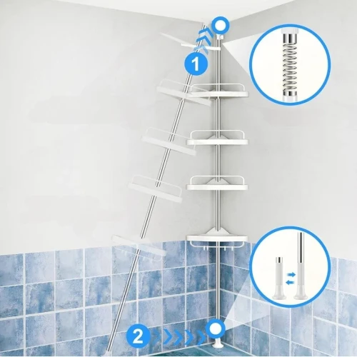 Étagère De Coin Réglable 4 étages avec Porte-Serviettes 15kg 260cm pour Douche et Salle de bain 