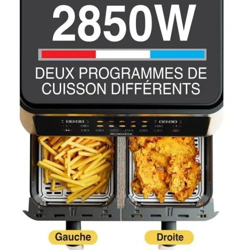 Friteuse Airfryer Robuste 10L à air Double Bacs 2850W Écran Tactile Fenêtre Visible - 10 Programmes